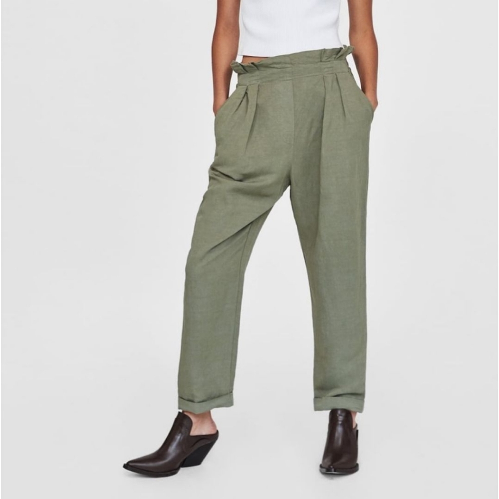 Zara Paperbag green pants